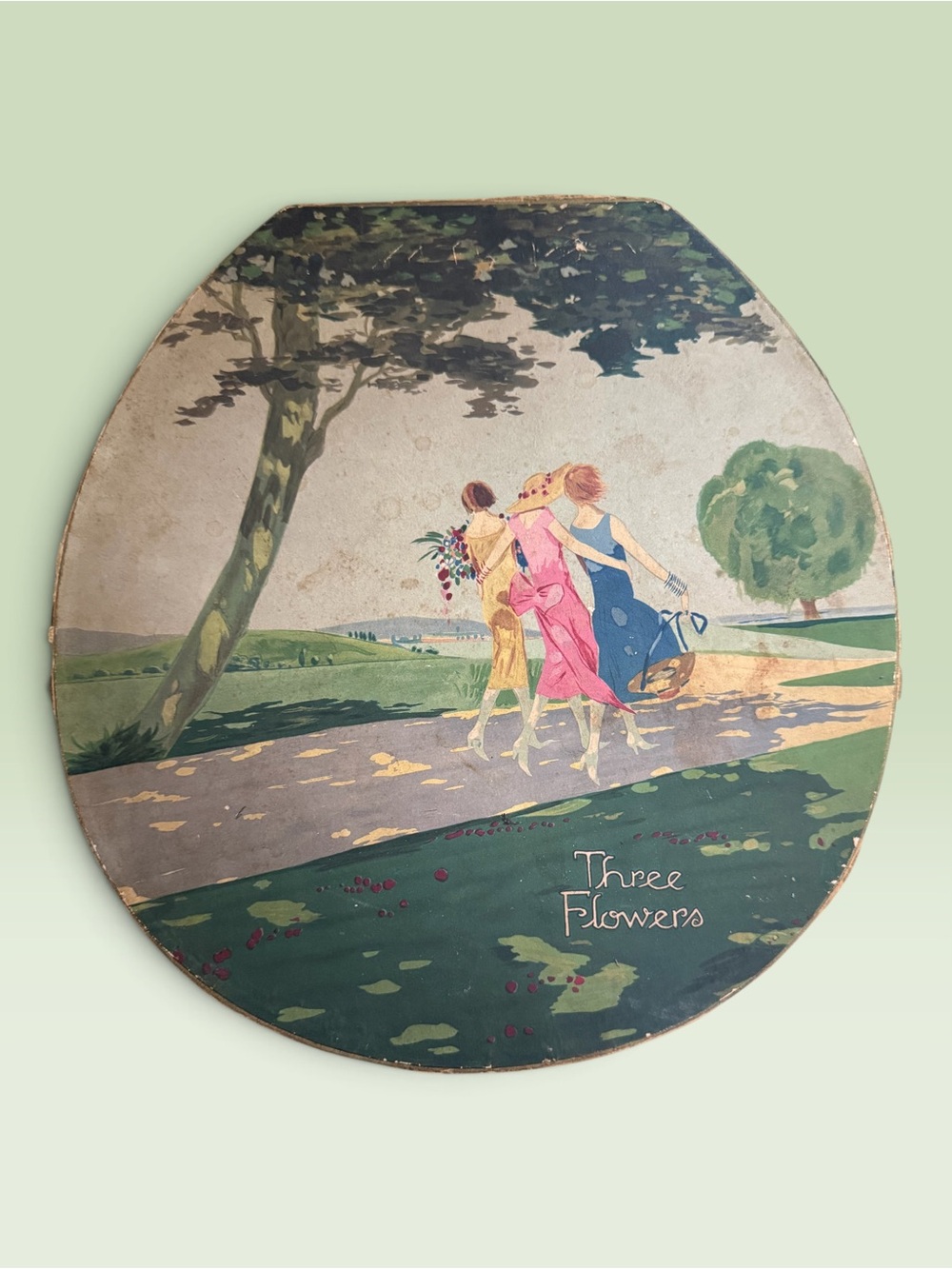 Antique Art Deco Cosmetic Gift Box Lid From The "Three Flowers" (Tres Flores)